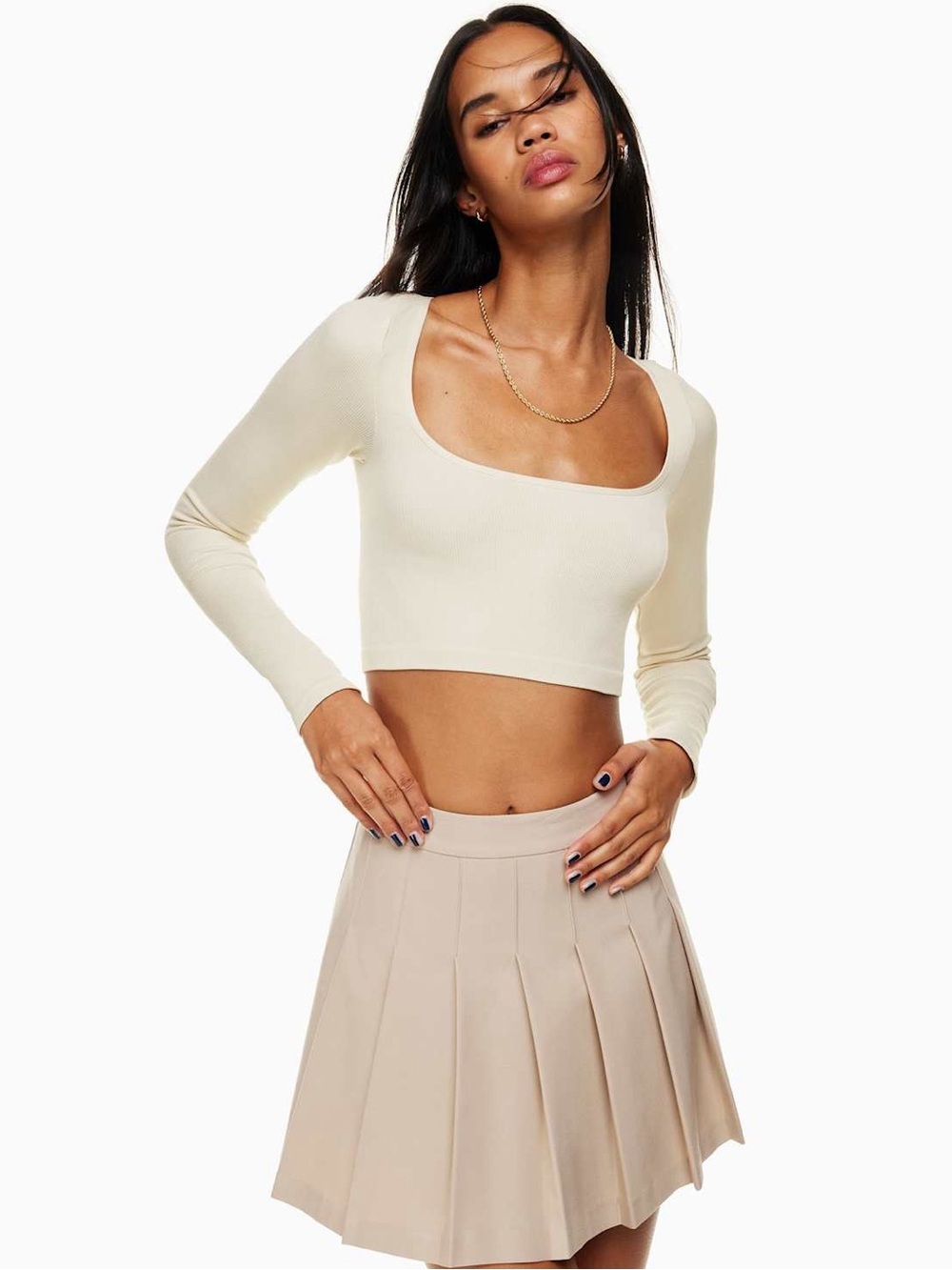 Aritzia Sun-Deh Cropped Long Sleeve Top L NWT SinchSeamless™ Rib Ribcage